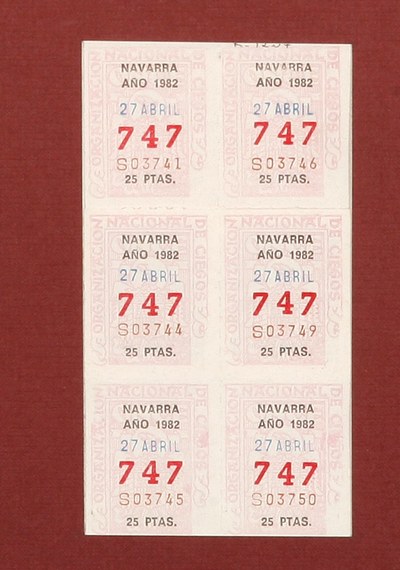 6 cupones de Navarra. 25 ptas.