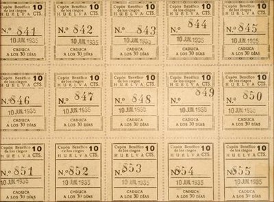 15  cupones benéficos pro-ciegos, Huelva