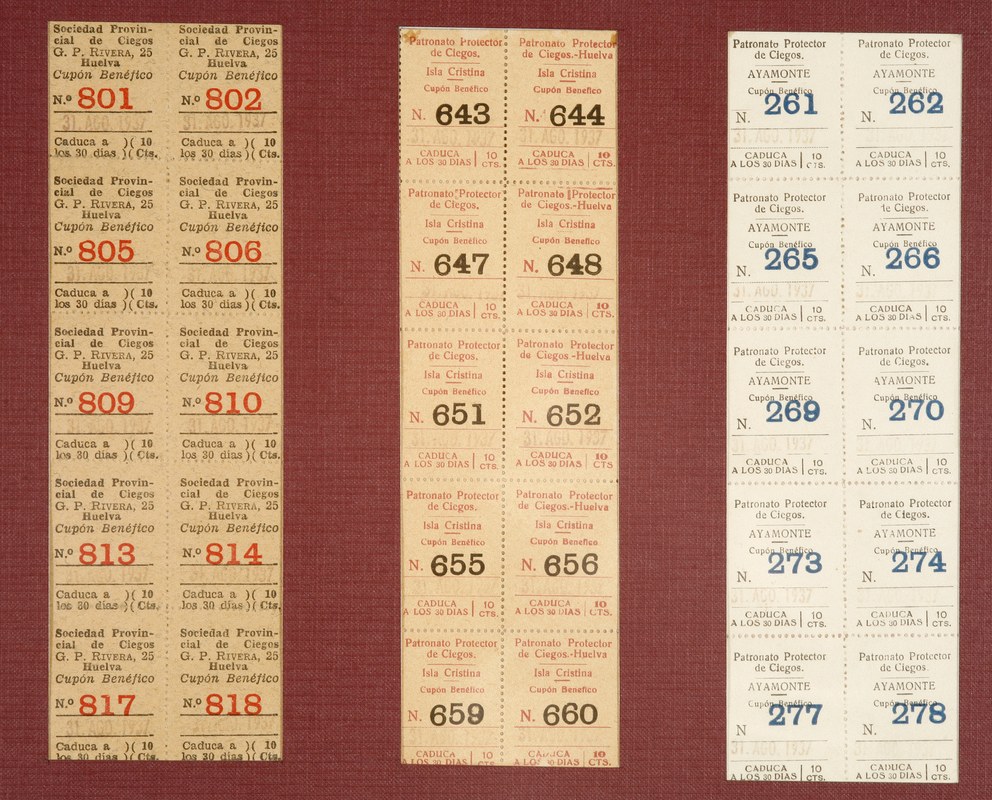 20 cupones  de la sociedad provincial de ciegos de Huelva
