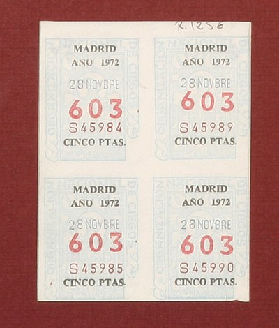 4 cupones de Madrid. Cinco pesetas