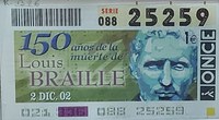 Cupón de diario dedicado a los 150 años de la muerte de Louis Braille