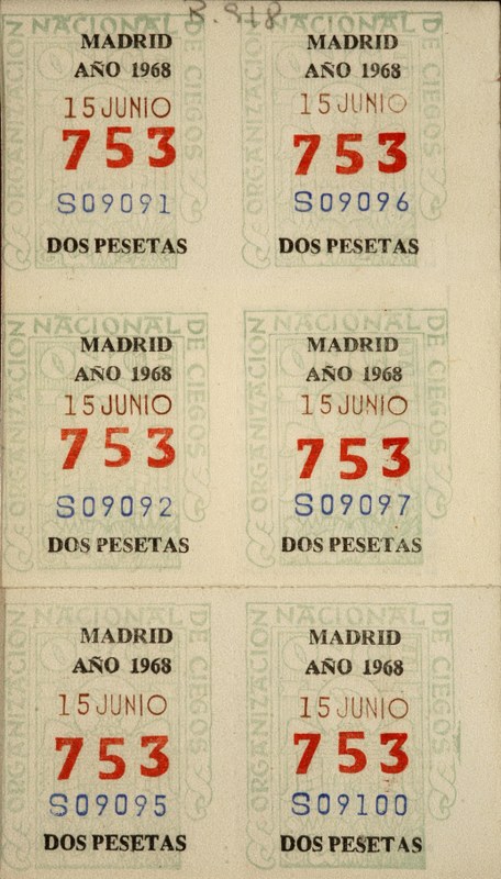 Tira de diez cupones, Madrid. Dos pesetas