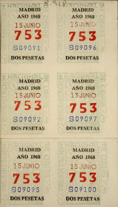 Tira de diez cupones, Madrid. Dos pesetas