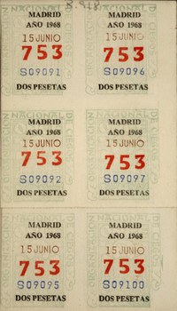 Tira de diez cupones, Madrid. Dos pesetas