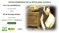 Cartel del ciclo de conferencias en el que aparecen las fechas y horarios, el nombre de la ponente y la imagen seleccionada para el cartel que muestra a Pandora abriendo la caja.